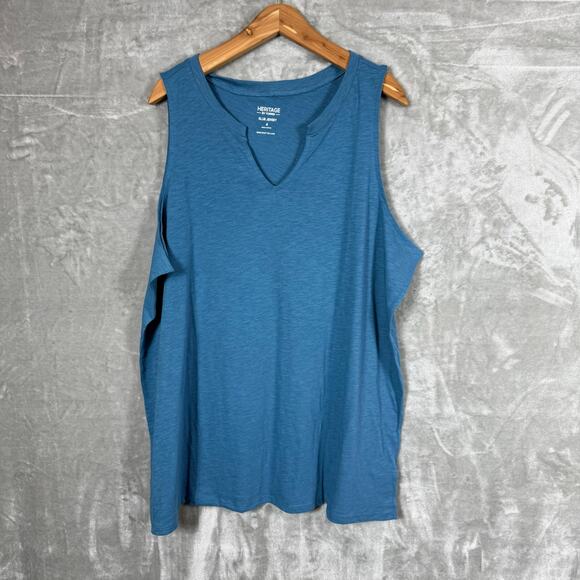 Torrid Slub Knit Jersey Classic Split‎ Neck Tank Top Plus 4 Blue - Picture 1 of 7